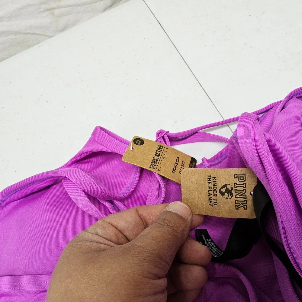 PINK Sports Bra Women XXL Purple Ultimate Lightly Lined Strappy Low Impact